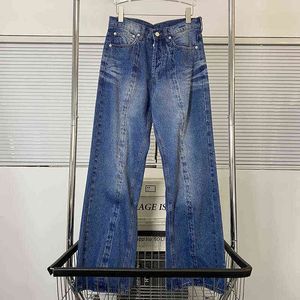 2022 High Street Jeans de lavage surdimensionnés de haute qualité polis lourds bas de cloche pantalons en denim décontractés pour hommes et femmes T220803