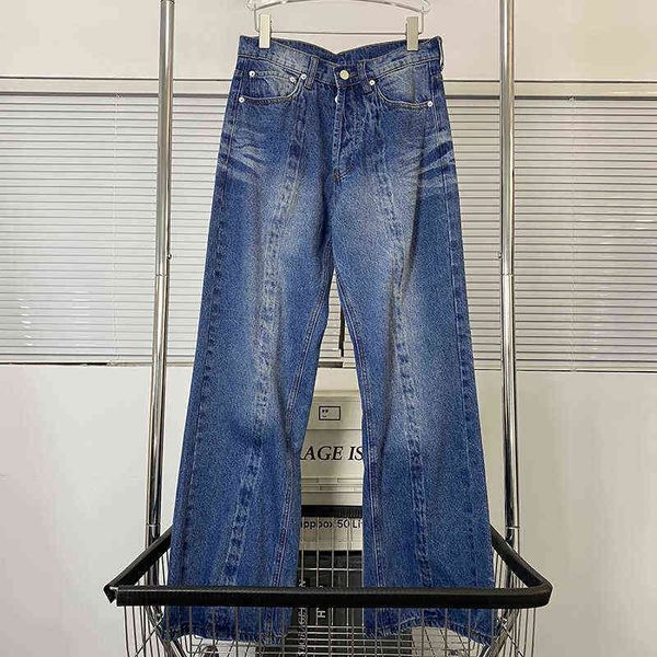 2022 High Street Jeans de lavage surdimensionnés de haute qualité polis lourds bas de cloche pantalons en denim décontractés pour hommes et femmes T220803