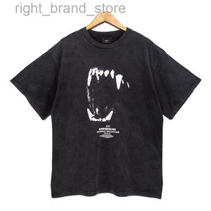 2022 High Street Peso Vintage Wash Made Old Wolf Dent Lettre Impression T-shirt À Manches Courtes Hommes Et Femmes Top W220813