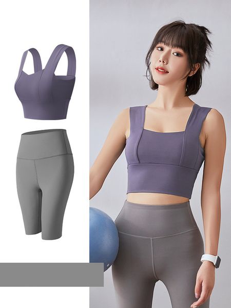 2022 CALIENTE Yoga Moda Mujer Pantalones cortos Chaleco Fitness Desgaste Ciclismo Pantalones Trajes para mujer Gimnasio Secado rápido Cintura alta Longitud Deportes Sexy Corto 2PCS Faldas Trajes S-2XL