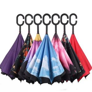 2022 Chaud Pliant Longue Tige Double Couche Inversé Parapluie Coupe-Vent Inverse C-Crochet mâle golf parapluie inverse Parapluies Pour Voiture