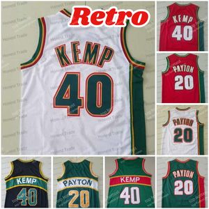 Maillot rétro 40 Shawn Kemp 20 Gary Payton vert blanc maillots de basket-ball pour hommes cousus Throwback MN