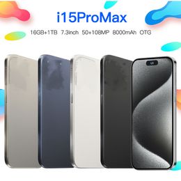 Free UPS I15 Pro Max 5G Smart Phone I14 IX Face ID 4G LTE DECA CORE 4GB 64GB 6.8 POUC TOUS ÉCRAN HD Android OS GPS WiFi 24MP CAMERIE 3G Smartphone Smartphone Texturé Verre Matte Black