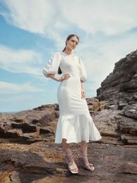 2022 Hot verkopen nieuwste casual zomer dames witte bubbel mouw elegante strakke passende nacht feestavondjurken vestidos