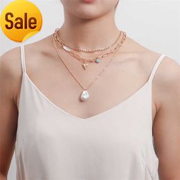 2022 Venta caliente S925 joyería de plata de moda Cool multicapa especial en forma de collar de niña perla amor mujer corazón colgante collar