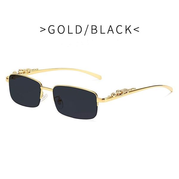 2022 Gafas de sol calientes Marcos de anteojos Templos con cabezas de pantera Metal Sin marco Full Rim Semi Rimless Forma rectangular para hombres Mujer Accesorios para gafas