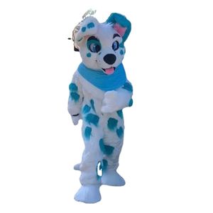 2022 Husky chien mascotte Costume nouveau moelleux poilu Animal Fursuit Halloween fantaisie habillage fête bleu et blanc fourrure tenue
