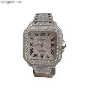 2022 Iced Out Diamond Square Moissanite diamanten mechanisch polshorloge voor heren met datum