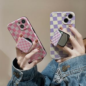 2022 INS Crystal Bracket Soft TPU Cas de téléphone portable pour iPhone 13 Pro 12 Mini 11 XR XS Max avec support de téléphone miroir carré Senlancase