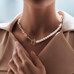 Collier de perles Ins pour femmes, couleur or, fermoir OT, chaîne de perles en acier inoxydable, bijoux cadeau de fête, 2022