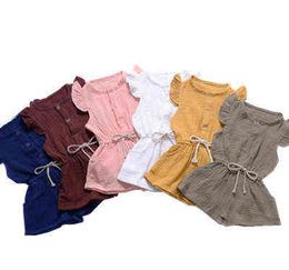 2022 Ins Zomer 6 Kleuren Moeder Baby Meisjes Kleding Kinderen Katoenen Romper Mouwloze Pasgeboren Baby Meisje Outfits Kinderkleding G220510