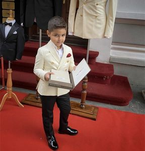 Chaqueta de ropa formal de marfil para niño, pantalones negros, traje de solapa de pico para niños, traje de hombre, trajes de niño, traje de rey para niños, hecho a medida