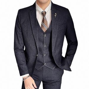 2022 Veste + Pantalon + Gilet Hommes Busin Rayé Slim Fit Mariage Marié Tuxedo Costume Blazer 3 Pièces Costume De Bal Costume M-5XL hommes S4VI #