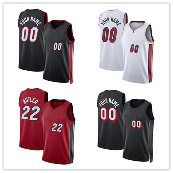 2022 Jerseys Basketball Jimmy Butler 22 Tyler Herro 14 Bam Adebayo 13 Jersey Noir Blanc Rouge et City 75e Hommes Jersey cousu S-XXL Mix Match Order