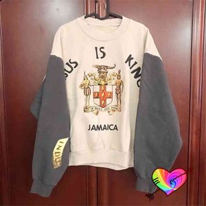 2022 Jesus Is King Sweatshirts Hommes Femmes Jamaïque Badge Graphic Crewneck Hip Hop Loose Ye Hoodie T220802