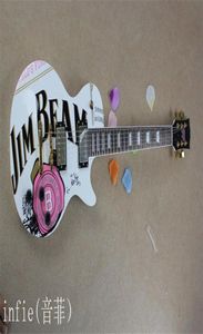 Modèle JIM BEAM 2022 avec autocollant de fleur rose sur le dessus du corps, couleur blanche, guitare électrique Standard OEM 3608310