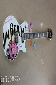 2022 Jim Beam Modèle avec décalque rose rose sur le corps haut de la couleur blanc OEM standard guitare électrique6132798