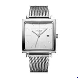 2022 Julius nouveau acier inoxydable maille bande femmes affaires montre carré élégant Quartz montre-bracelet 30M étanche montres H2
