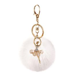 Porte-clés en forme de ballerine en strass pour fille, boule de fourrure de lapin Rex, pendentif de sac pour femme, 2022, 5617670