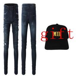 2022 pantalones caqui hombres mujeres jeans White Slim Fit Jeans Brand New Summer Designer stretch Streetwear Denim Pant con regalo un sombrero Gorra de béisbol carta de moda impresa