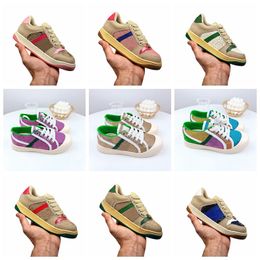 Chaussures de créateurs pour enfants Luxury Soft Soumed Infant Shoe for Boys Girls Girls Printemps Automne Old Leather Lace Up Breathable Casual Trainers Chaussures Baby Toddlers Kid Sneakers 24-35
