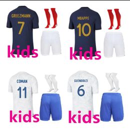 2022 Kids Football Kits Enzema Mbappe Griezmann Frans voetballen Jerseys Kante Pogba Giroud Guendouzi 22 23 Maillot de Football Kid Footbal Kit