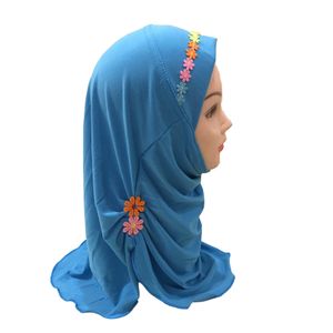 2022 Kids Meisjes Islamitische Headscarf Bloem Sjaal One Piece Amira Kinderen Ramadan Midden-Oosten Volledige Cover Wrap Women Inner Hijab