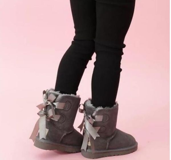 2022 Botas de nieve para niños Zapatos de diseñador de invierno Cuero genuino 2 Arcos Botas para niños Calzado para niños pequeños Zapatos de marca de diseñador EU21-35 Arena de castaño