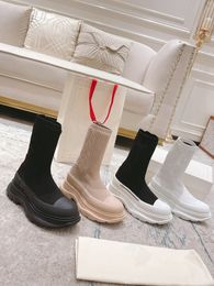 2022 Tricoting Élasticité Femmes hommes Botkle Boots Designer Fashion Chaussures de chaussettes Stretch Boot Malf Stiletto Top Quality High Heel Womens Boties Taille 35-44