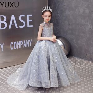 2022 Lace Applique Satin Première Sainte Communon Robes Kids Ball Ball Ball Back Back Filles Filles Pageant Robe Jewel Flower Girl Robes