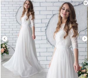 2022 Lace halve mouw chiffon bruidsmeisje jurk ivoor een lijn jurken gastmeidmeisje Vestido avondjurken