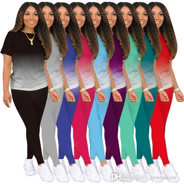 2022 dames vêtements dégradé survêtements Designer 2 pièces pantalons ensemble sport décontracté à manches courtes t-shirt Leggings tenues grande taille