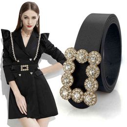 2022 Dames Diamant Incrusté PU En Cuir Boucle Ardillon Ceinture Robe Décorée À La Mode Jeans Ceintures pour Femmes De Luxe Designer Marque G220301