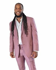 2022 Nieuwste Ontwerp Roze Mannen Pakken Kostuum Homme Casual Tuxedos Bruidegom Bruiloft Prom Slim Fit Voor Blazer 2 Stuks sets Jas + Broek Q6BN #