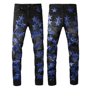2022 Dernière annonce Jeans skinny pour hommes vert bleu motif étoile étiquette imprimé floral pantalon en denim broderie hommes créateur de mode hip hop orange taille 28-40