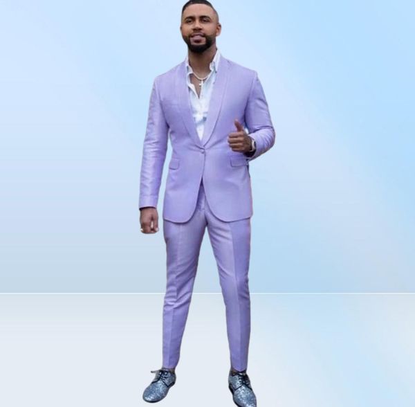 2022 Trajes de hombre de lavanda 2 piezas Solapa de mantón Un botón Trajes de fiesta de moda Slim Fit Blazer Chaqueta Esmoquin Novio Ropa de boda Abrigo P3611119