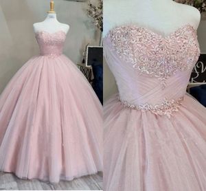 2022 Lichtroze lieverd prom jurken A-lijn applique kralen geplooide speciale gelegenheid formele jurken quinceanera jurk zoete 16 meisjes