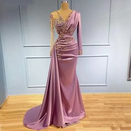 2022 Mermaid Avondjurken Sheer V Nek Appliqued kralen met lange mouwen formele prom feest tweede receptie speciale gelegenheid jurken bc12922 c0518993