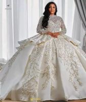 2022 Style arabe luxueux A Ligne Robes de mariée Manches longues Plus Taille Train Puffy Princesse Sparkly Sequins Bridal Party Robes Robe de mariage DHL