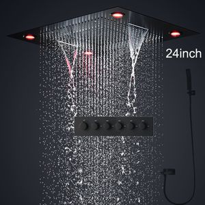 2022 luxe noir ensemble de douche intégré salle de bain plafond LED pommes de douche mitigeur thermostatique bain 5 fonctions système de robinet
