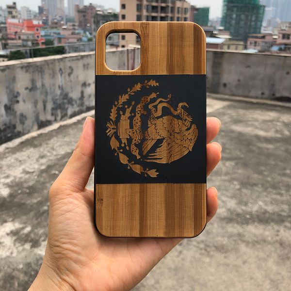 2022 fundas de teléfono de lujo con grabado en madera negra, funda con bandera de México para Iphone 13 pro max 12 mini 11 XR