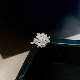 2022 Luxe Merk Pure 925 Sterling Zilveren Sieraden Geometrische Diamant Kubus Kristal Trouwringen Top Kwaliteit Fijn Design Party