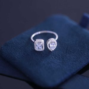 2022 Luxe Merk Pure 925 Sterling Zilveren Sieraden Kubus Waterdruppel Diamanten Trouwring Top Kwaliteit Fijn Ontwerp Party Verstelbaar