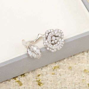2022 Luxurymerk Pure 925 Sterling Silver Jewelry Rose Camellia Diamond Rose Flower Wedding Rings Top Kwaliteit Fijn ontwerp Party255F