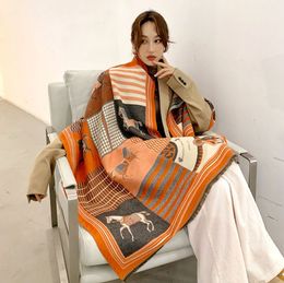 Écharpe de luxe en cachemire pour femmes, châles et enveloppes chauds d'hiver, Design imprimé cheval, Bufanda, couverture épaisse, 2022
