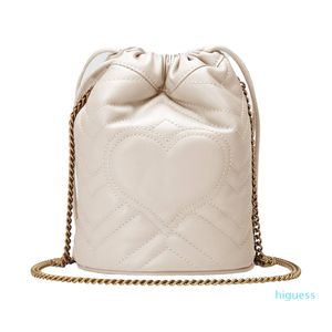 2022-Bolsos de diseño de lujo para mujer, bolsos cruzados de un hombro, monederos, patrón de corazón, costura y diseño con cordón, bolso de cubo, carteras pequeñas de almacenamiento para mujer