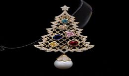 2022 Luxe ontwerper Pearl Broche Christmas Tree Pin For Women With Cubic Zirconia Fashion Jewelry Female Nieuwjaar Gift1486720