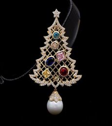 Broche de perlas de diseño de lujo para mujer, Pin de árbol de Navidad con circonita cúbica, joyería de moda para mujer, regalo de Año Nuevo 2022 1544062