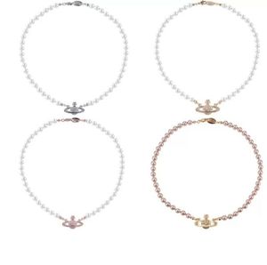 2022 Luxe ontwerper Korte Pearl Rhinestone Orbit Necklace Clavical Chain Barok Pearl Choker kettingen voor vrouwen sieraden Gift7776523