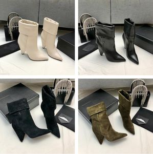 2022 Designer de luxe femmes bottes fermeture éclair latérale botte en daim lisse mode femmes chaussure à talons hauts semelle extérieure en cuir